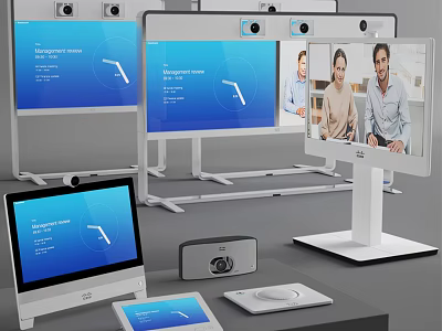 Smart Machines Featuring Multiple Screens Cameras And Video Conferencing Interfaces For Collaboration 3d model