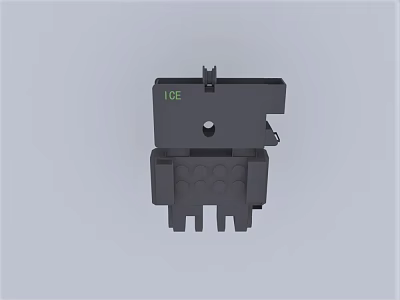 Black Industrial Equipment Part With Green 10E Marking Protruding Structures And Holes On Gray Background 3d model