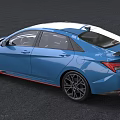 Blue Modern Sporty Sedan Car With Black Wheels And Red Accents Design