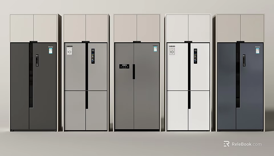 Modern Refrigerators in Assorted Colors Neatly Displayed Side by Side 3d model