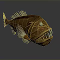 Brown Aquatic Fish With Large Eyes Sharp Teeth And White Fins 3d model
