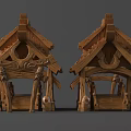 Intricately Carved Traditional Wooden Architectural Sculptures With Decorative Roof And Pillars