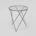 Modern Round Side Table With Glass Top And Geometric Metal Legs Design