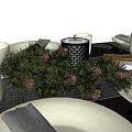 Stylish White Dinnerware Set with Gray Napkins Black Tablecloth and Decorative Elements 3d model