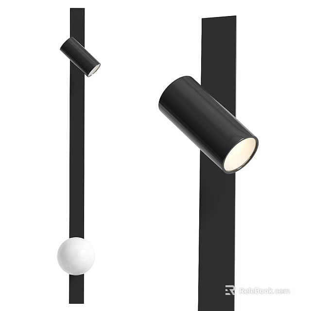 Modern Black Cylindrical Wall Light Mounted On Vertical Strip With Warm Light 3d model
