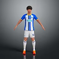 Man Wearing Blue White Striped Brighton Jersey Number 20 White Shorts Orange Boots