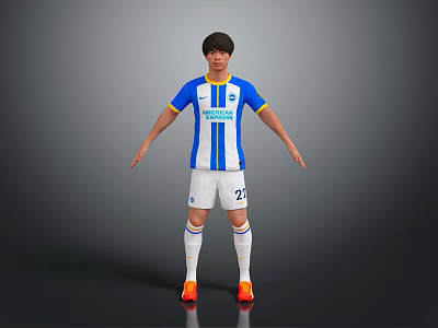 Man Wearing Blue White Striped Brighton Jersey Number 20 White Shorts Orange Boots 3d model