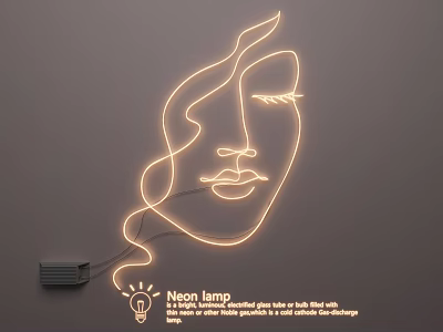 Warm Yellow Neon Lamp With Linear Face Shape And Minimalist Design For Wall Decor 3d model