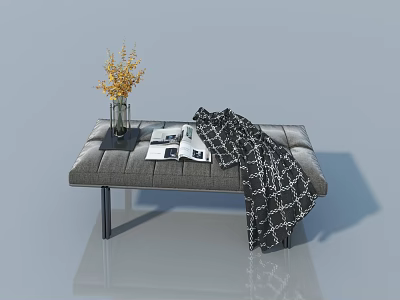Hinged Door Interior With Gray Bench Yellow Flowers Magazine And Blanket 3d model