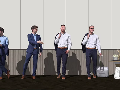 Professional Men in Formal Suits Standing Together Holding Jackets in Office Space 3d model