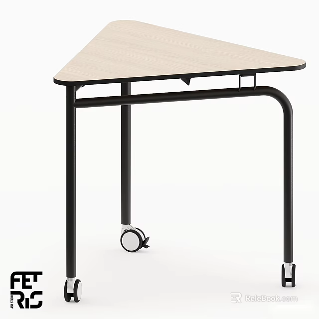 Modern Movable Corner Table With Light Wood Tabletop And Sturdy Black Metal Caster Wheels 3d model 