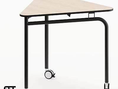 Modern Movable Corner Table With Light Wood Tabletop And Sturdy Black Metal Caster Wheels 3d model