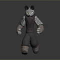 3D Anthropomorphic Snow Leopard Character Model With Spotted Fur Black Ears And Running Pose