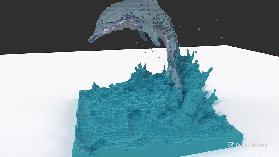 Lego Model of Dolphin Jumping Out of Water with Blue Splash Details 3d model 