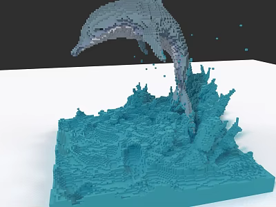 Lego Model of Dolphin Jumping Out of Water with Blue Splash Details 3d model