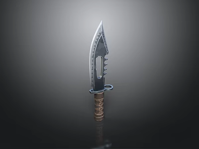 Sharp Tactical Knife With Metal Blade Wooden Handle And Metal Ring Design 3d model