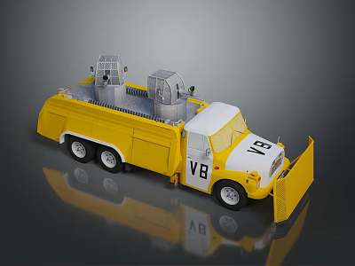 Yellow VB Model Truck With Roof Equipment And Front Plow Design 3d model