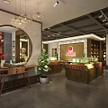 Chinese Style Specialty Store Interior With Wooden Counters Green Plants And Round Mirror