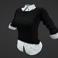 Fashionable Fitted Black Sweater With White Shirt Collar And Cuffed Sleeves