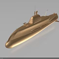 Golden Submarine Model As Water Transport With Shiny Surface And Dark Background