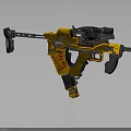 Yellow Tactical Firearm with Black Scope and Red Graffiti Patterns Decorative Design Features 3d model