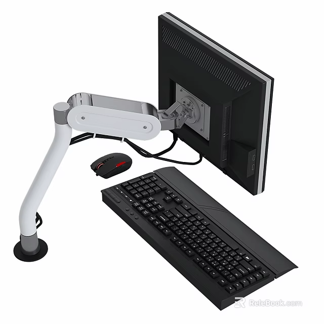 Ergonomic Computer Monitor Arm Setup With Adjustable Display Keyboard And Mouse 3d model 