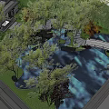 Rockery Stones In Serene Pool With Tree Reflections And Greenery