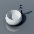Modern Round Bathroom Basin with Chrome Faucet and Gray Surface Reflection 3d model