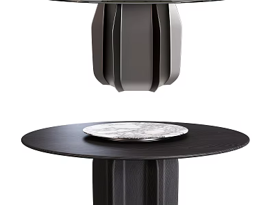 Modern Round Dining Table With Black Textured Pedestal And Marble Top 3d model