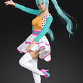 Woman With Turquoise Long Hair Pigtails Cat Ear Accessories In Colorful Outfit On Black Background
