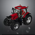 Modern Red Agricultural Tractor With Large Wheels Enclosed Cab Black Front And Red Seats