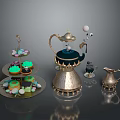 Elegant Vintage Tea Set With Decorative Teapot Dessert Stand Small Teacup And Cupcakes