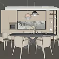 Modern Restaurant Interior With Open Layout Dining Table Chairs And Pendant Lights 3d model