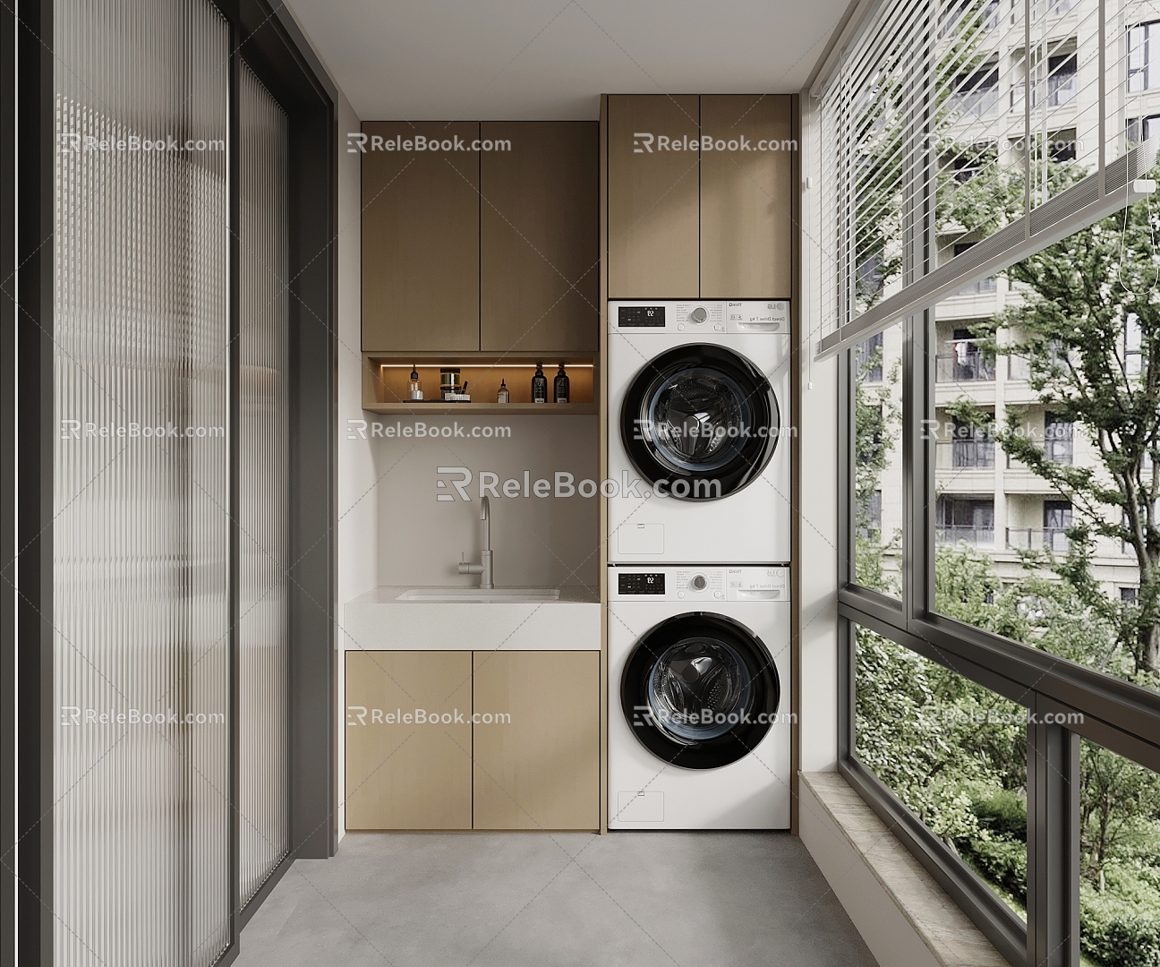 Modern Simple Balcony Balcony Cabinet Washing Machine Cabinet 3d model