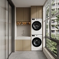 Modern Simple Balcony Balcony Cabinet Washing Machine Cabinet 3d model