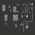 Detailed Industrial Mechanical Parts 3D Models With Pipes Valves And Control Boxes