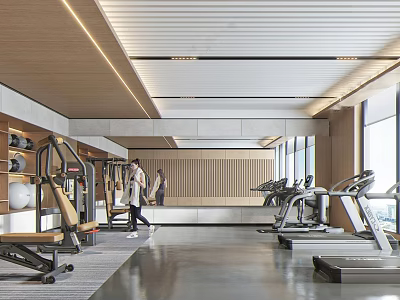 Modern Fitness Gym With Treadmills Workout Equipment And People Exercising 3d model
