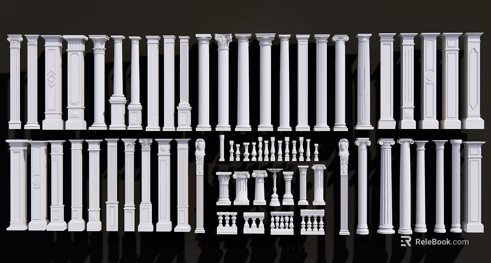 Various Classical Roman Columns with Different Architectural Styles and Decorative Details 3d model 