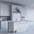 Elegant Minimalist White And Grey Kitchen With Storage Cabinets Central Island And Chic Arched Design