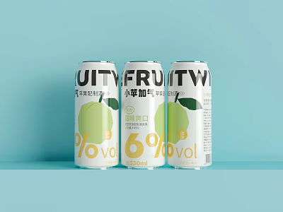 Refreshing Apple Flavored Sparkling Drink Cans 6% Alcohol 330ml Volume 3d model