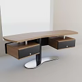 Modern Office Desk With Wooden Top Black Drawers And Metal Base