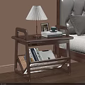 Wooden Bedside Table With Table Lamp Photo Frame Cup And Books Next To Bed