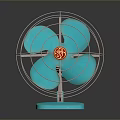 Modern Turquoise Electric Fan with Metal Grille Blue Blades and Red Logo Base