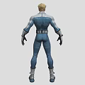Futuristic Man In Blue Bodysuit With Four Logo Silver Gloves White Belt And Silver Boots