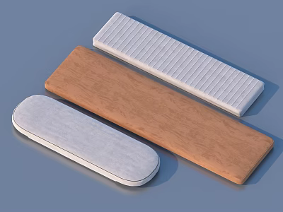 Household Mats In Oval And Rectangular Shapes With Wooden Brown And Striped Gray Designs 3d model