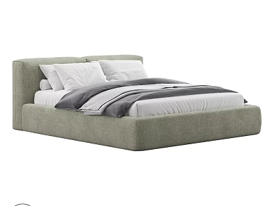 Modern Upholstered Double Bed With Soft Headboard White Pillows And Gray Blanket 3d model
