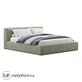 Modern Upholstered Double Bed With Soft Headboard White Pillows And Gray Blanket