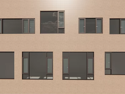Modern Building Exterior Featuring Beige Wall And Various Black Windows Arranged Neatly 3d model