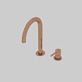 Modern Copper Faucet With Curved Tall Spout And Separate Handle On Light Gray Countertop