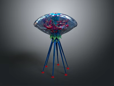 Transparent Jellyfish Shaped Game Movie Character With Blue Legs Red Tips And Complex Interior 3d model
